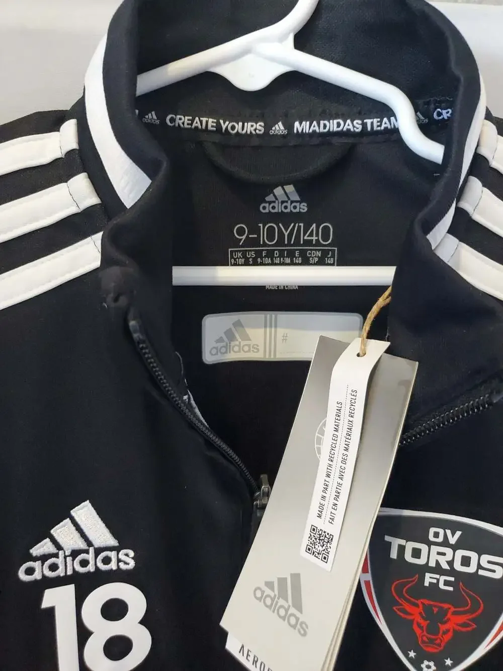 Adidas OV Toros FC Youth AEROREADY Full-Zip Track Jacket with Number 18